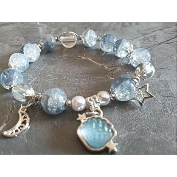 Shell Glass Crystal Bracelet with Star Moon Charms, - Picture 5 of 7